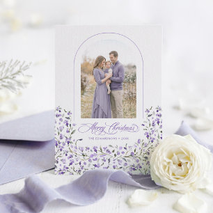 Dusty Purple Floral Arch Elegant Christmas Photo Holiday Card