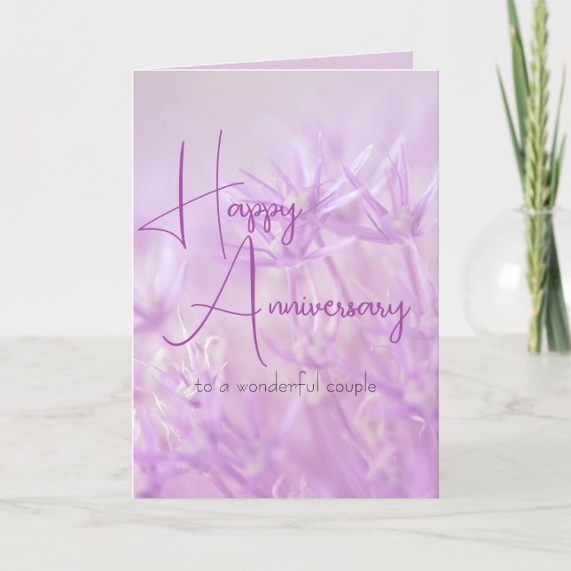 Dusty Purple Floral Background Anniversary Card (Front)