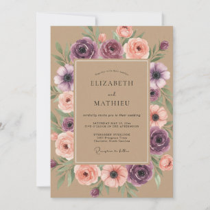 Dusty Purple Floral Blossom Wedding Invitation