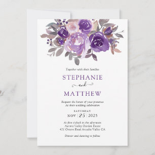 Dusty Purple Floral Botanical Foliage Wedding Invitation