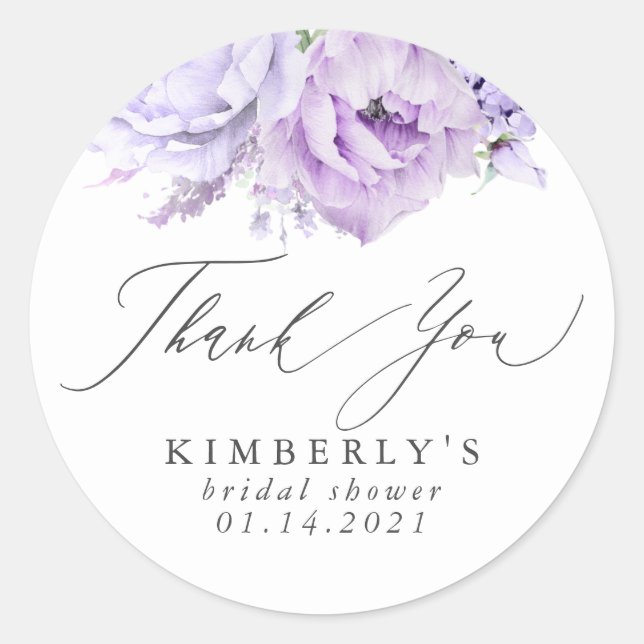 Dusty Purple Floral Botanical Thank You Classic Round Sticker (Front)