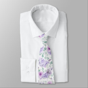 Dusty Purple Floral Botanical Wedding Neck Tie