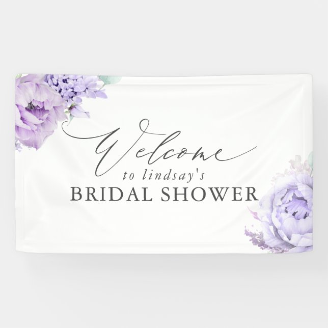 Dusty Purple Floral Bridal / Baby Shower Welcome Banner (Horizontal)
