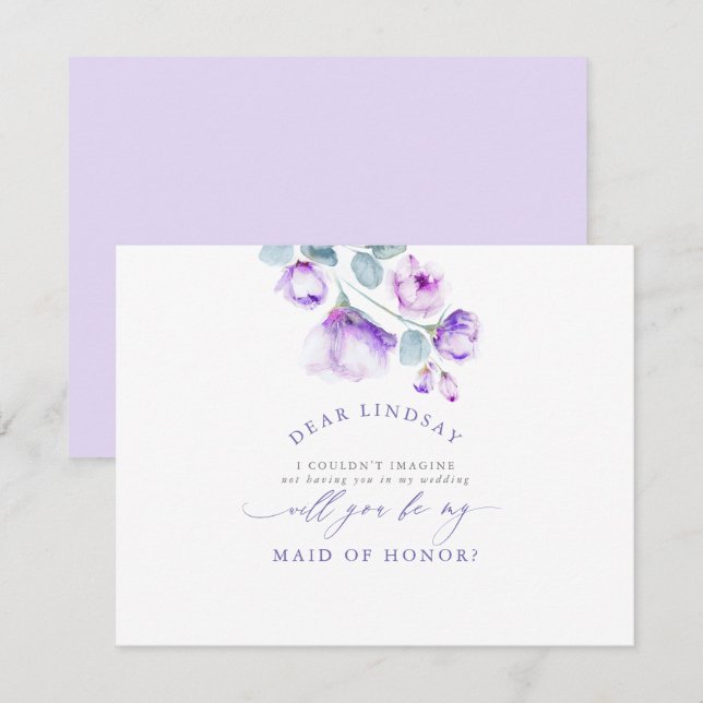 Dusty Purple Floral Bridesmaid - Maid of Honour Invitation (Front/Back)