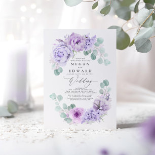 Dusty Purple Floral Elegant Boho Wedding Invitation