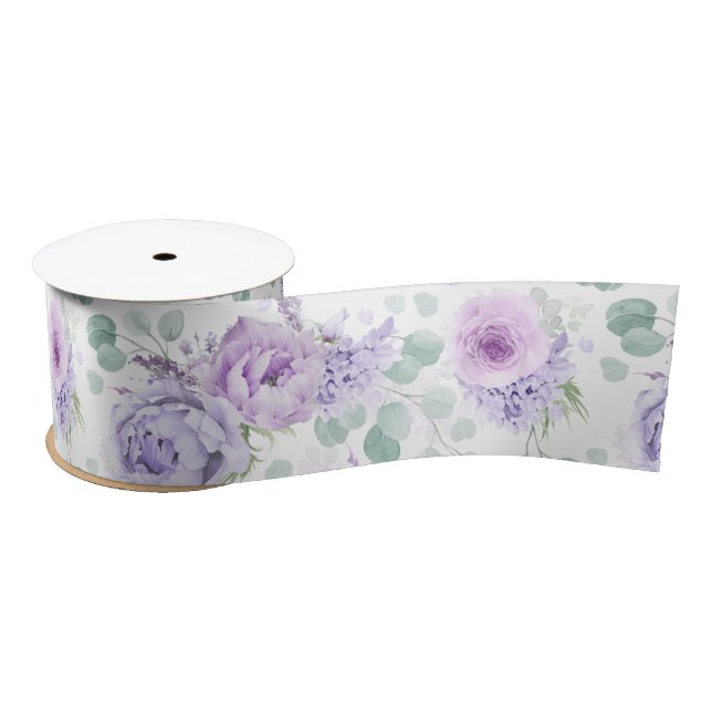 Dusty Purple Floral Elegant Botanical Satin Ribbon (Spool)