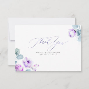 Dusty Purple Floral Elegant Small Thank You Card
