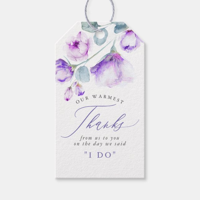 Dusty Purple Floral Elegant Wedding Thanks Gift Tags (Front)