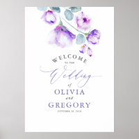 Dusty Purple Floral Elegant Wedding Welcome Sign
