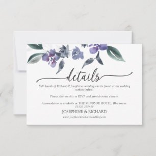 Dusty Purple Floral Garden Wedding Details Card