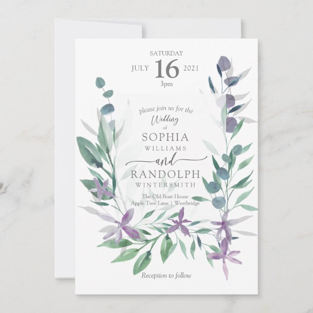 Dusty Purple Floral Garden Wedding Invita Invitation (Front)