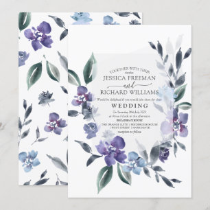 Dusty Purple Floral Garden Wedding Invitation, Invitation
