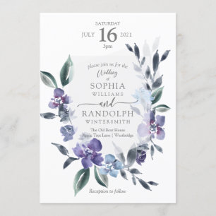 Dusty Purple Floral Garden Wedding Invitation, Invitation