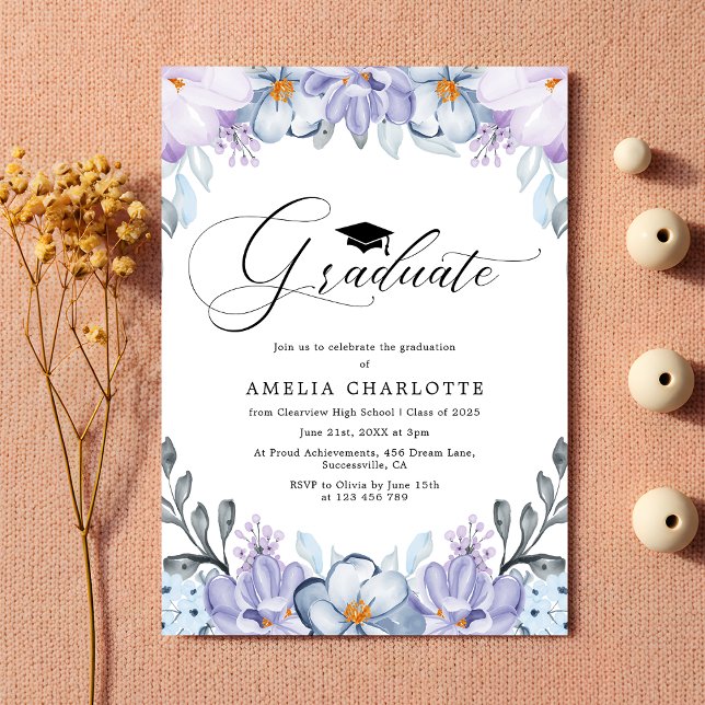 Dusty Purple Floral Graduation Party Invitation (Creator Uploaded)