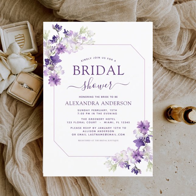 Dusty Purple Floral Greenery Bridal Shower Invitation (Creator Uploaded)