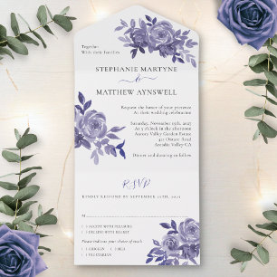 Dusty Purple Floral Roses Foliage Wedding All In One Invitation