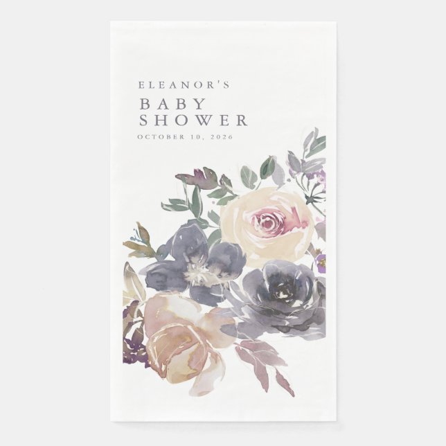 Dusty Purple Floral Watercolor Name Baby Shower  Napkin (Front)