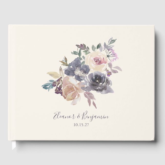 Dusty Purple Floral Watercolor Wedding Custom  Guest Book (Front)