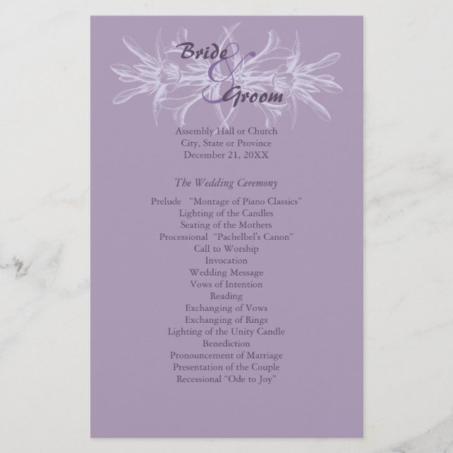 Dusty Purple Floral Wedding Program (Front)