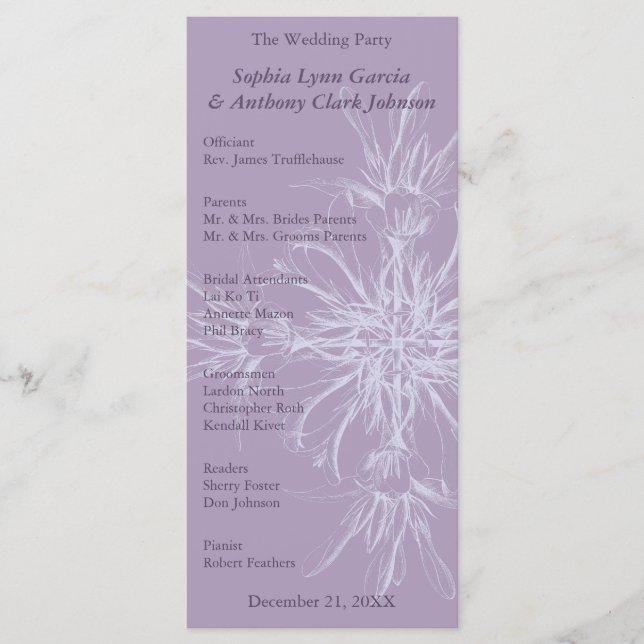 Dusty Purple Floral Wedding Program Programme (Front)