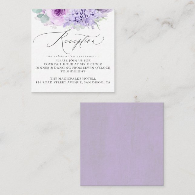 Dusty Purple Floral Wedding Reception Enclosure Card (Front/Back)