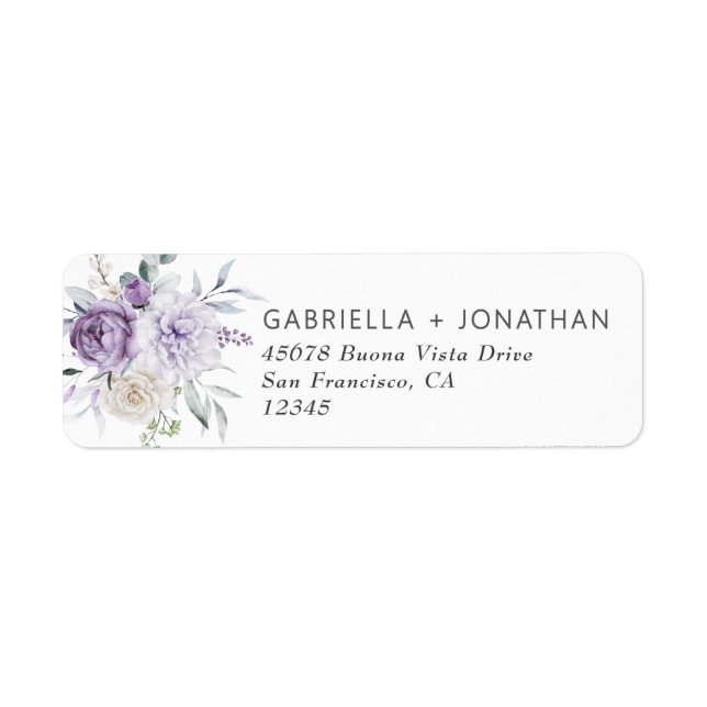 Dusty Purple Floral Wedding Return Address  (Front)