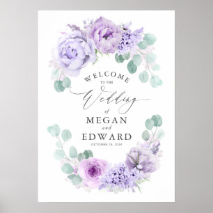 Dusty Purple Floral Wedding Welcome Poster