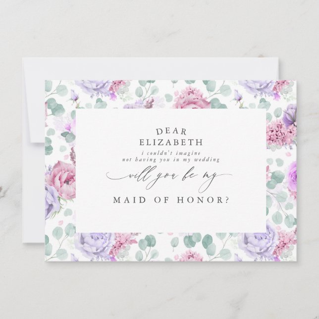 Dusty Purple Floral Will You Be My Bridesmaid Invi Invitation (Front)