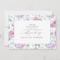 Dusty Purple Floral Will You Be My Bridesmaid Invi