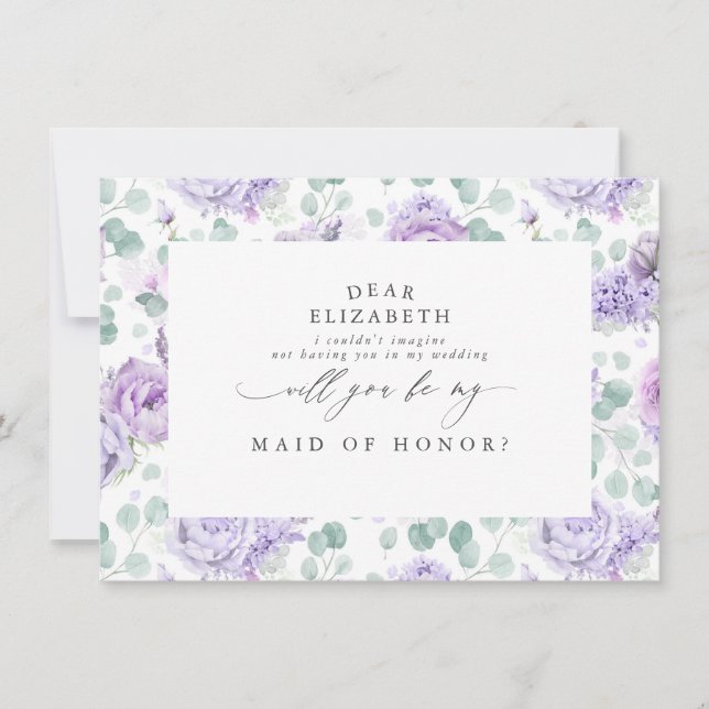 Dusty Purple Floral Will You Be My Bridesmaid Invitation (Front)
