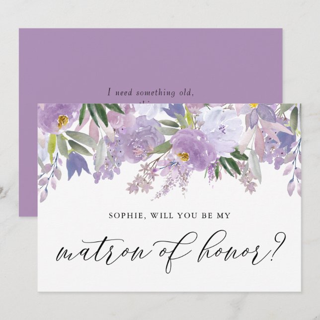 Dusty Purple Flower Will You Be My Matron of Honou Invitation (Front/Back)