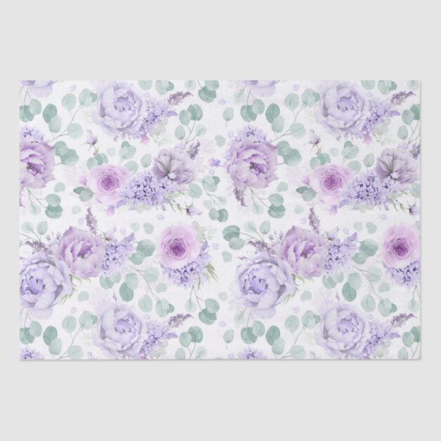 Dusty Purple Flowers Botanical Pattern Tissue Paper (Front)