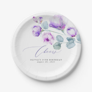 Dusty Purple Flowers Elegant Romantic Paper Plate