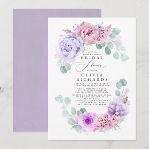 Dusty Purple Flowers Elegant Soft Bridal Shower Invitation