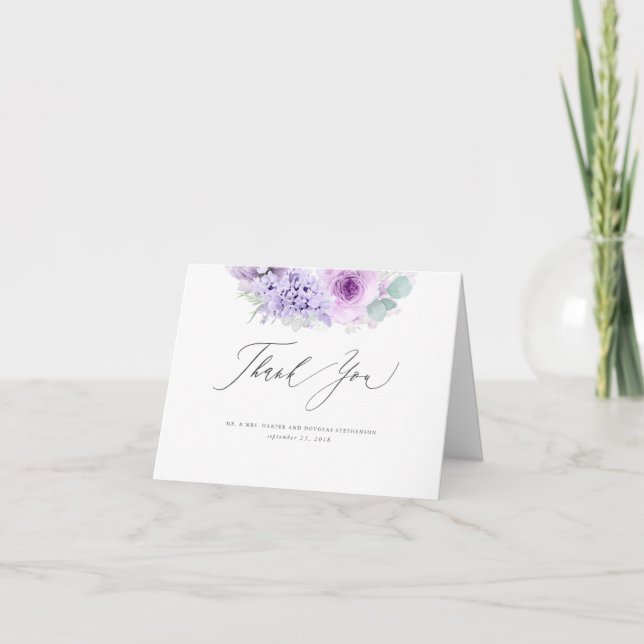 Dusty Purple Flowers Elegant Thank You Card (Front)