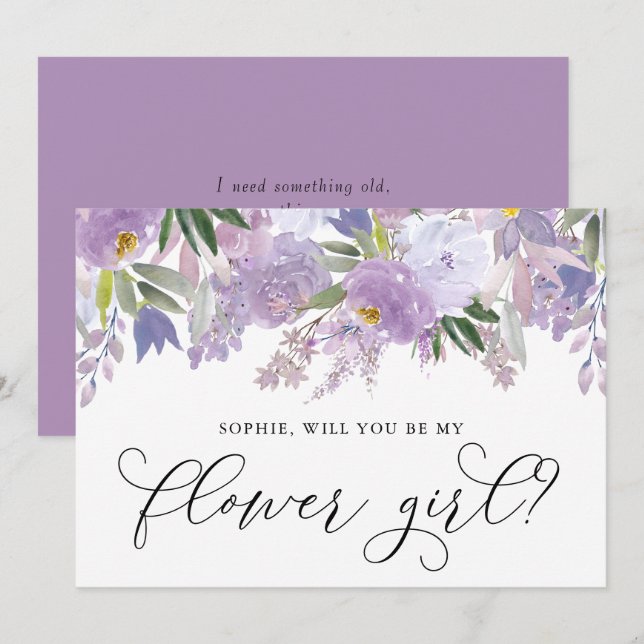 Dusty Purple Flowers Will You Be My Flower Girl Invitation (Front/Back)