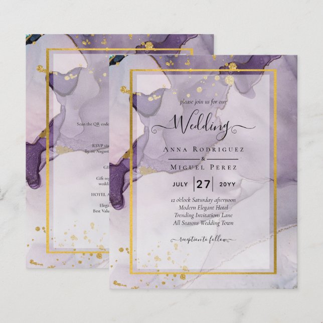 Dusty Purple Gold Alcohol INK Abstract Wedding (Front/Back)