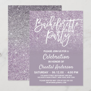 Dusty Purple Grey Faux Glitter Ombre Bachelorette Invitation