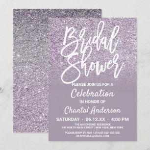 Dusty Purple Grey Faux Glitter Ombre Bridal Shower Invitation
