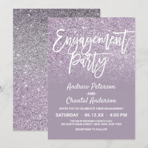 Dusty Purple Grey Faux Glitter Ombre Engagement Invitation