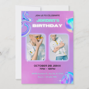 Dusty purple grunge y2k photo birthday  invitation