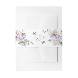 Dusty Purple Iris & White Peony Botanical Wedding Invitation Belly Band