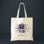 Dusty Purple Lavendar  Bridesmaid Gift With Name  Tote Bag<br><div class="desc">Elegant floral midsummer bridesmaid gift tote bag with watercolor roses peonies in shades of purple plum,  dusty rose,  dusty pink ,  mauve,  sage with lush green botanical leaves and eucalyptus with gold geometric frame. Please contact us for further customisation or matching items.</div>