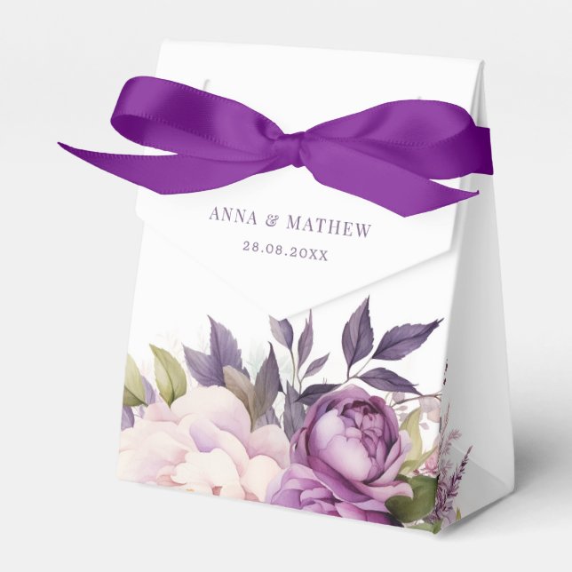 Dusty Purple Lavender Floral Boho monogram wedding Favour Box (Front Side)