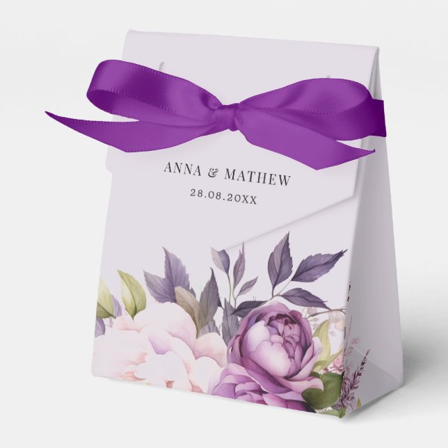 Dusty Purple Lavender Floral Boho monogram wedding Favour Box (Front Side)