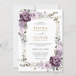 Dusty Purple Lavender Gold Geometric Wedding       Invitation<br><div class="desc">Elegant floral midsummer wedding invitation with watercolor roses peonies in shades of purple plum,  dusty rose,  dusty pink ,  mauve,  sage with lush green botanical leaves and eucalyptus with gold geometric frame. Please contact us for further customisation or matching items.</div>