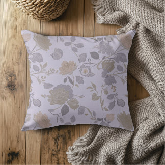 Dusty Purple Lavender Gray Modern Farmhouse Floral Cushion