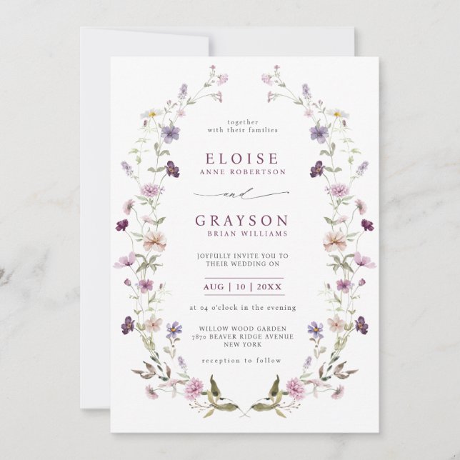 Dusty Purple Lavender Wildflower Garden Wedding  Invitation (Front)