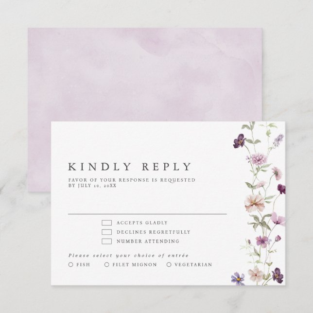 Dusty Purple Lavender Wildflower Garden Wedding  RSVP Card (Front/Back)