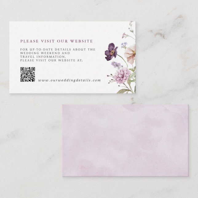 Dusty Purple Lavender Wildflower Wedding Detail QR Enclosure Card (Front/Back)